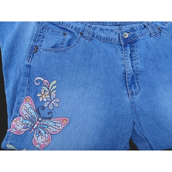 Vintage Angels Womens Denim Cropped Jeans Embroidery Butterfly Floral Size 20 - Picture 11 of 16
